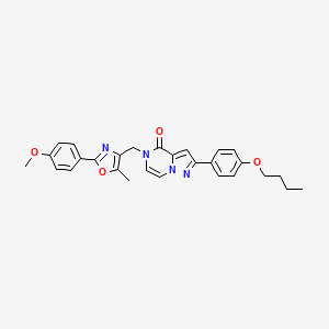 molecular formula C28H28N4O4 B2644302 2-(4-butoxyphenyl)-5-((2-(4-methoxyphenyl)-5-methyloxazol-4-yl)methyl)pyrazolo[1,5-a]pyrazin-4(5H)-one CAS No. 1359129-25-1