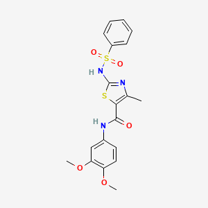 molecular formula C19H19N3O5S2 B2644307 N-(3,4-dimethoxyphenyl)-4-methyl-2-(phenylsulfonamido)thiazole-5-carboxamide CAS No. 941879-36-3