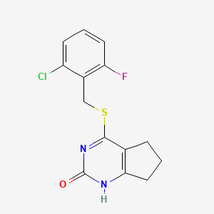 molecular formula C14H12ClFN2OS B2644326 4-((2-chloro-6-fluorobenzyl)thio)-6,7-dihydro-1H-cyclopenta[d]pyrimidin-2(5H)-one CAS No. 898444-15-0
