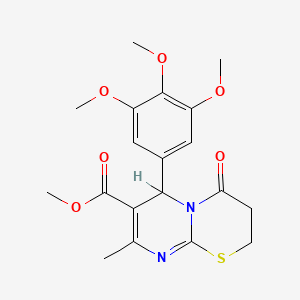 molecular formula C19H22N2O6S B2644336 methyl 8-methyl-4-oxo-6-(3,4,5-trimethoxyphenyl)-3,4-dihydro-2H,6H-pyrimido[2,1-b][1,3]thiazine-7-carboxylate CAS No. 300770-18-7