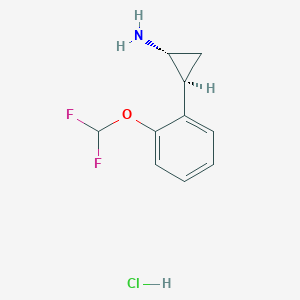 molecular formula C10H12ClF2NO B2644348 (1R,2S)-2-[2-(二氟甲氧基)苯基]环丙-1-胺；盐酸盐 CAS No. 1807938-58-4