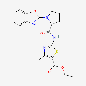 molecular formula C19H20N4O4S B2644354 2-(1-(苯并[d]恶唑-2-基)吡咯烷-2-甲酰胺)-4-甲基噻唑-5-甲酸乙酯 CAS No. 2308052-92-6