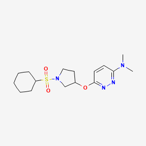 molecular formula C16H26N4O3S B2644394 6-((1-(cyclohexylsulfonyl)pyrrolidin-3-yl)oxy)-N,N-dimethylpyridazin-3-amine CAS No. 2034501-32-9