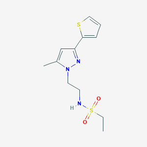 molecular formula C12H17N3O2S2 B2644429 N-(2-(5-methyl-3-(thiophen-2-yl)-1H-pyrazol-1-yl)ethyl)ethanesulfonamide CAS No. 2034450-85-4