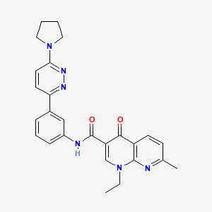 molecular formula C26H26N6O2 B2644440 1-乙基-7-甲基-4-氧代-N-(3-(6-(吡咯烷-1-基)嘧啶-3-基)苯基)-1,4-二氢-1,8-萘啶-3-甲酰胺 CAS No. 1208923-28-7