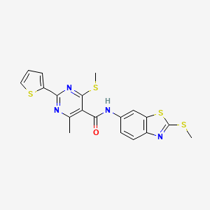 molecular formula C19H16N4OS4 B2644448 4-methyl-6-(methylsulfanyl)-N-[2-(methylsulfanyl)-1,3-benzothiazol-6-yl]-2-(thiophen-2-yl)pyrimidine-5-carboxamide CAS No. 1030741-24-2