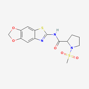 molecular formula C14H15N3O5S2 B2644449 N-([1,3]dioxolo[4',5':4,5]benzo[1,2-d]thiazol-6-yl)-1-(methylsulfonyl)pyrrolidine-2-carboxamide CAS No. 1219399-92-4