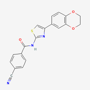 molecular formula C19H13N3O3S B2644500 4-氰基-N-(4-(2,3-二氢苯并[b][1,4]二氧杂环-6-基)噻唑-2-基)苯甲酰胺 CAS No. 888410-11-5