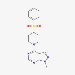 molecular formula C17H19N5O2S B2644512 4-[4-(Benzenesulfonyl)piperidin-1-yl]-1-methylpyrazolo[3,4-d]pyrimidine CAS No. 2380168-89-6
