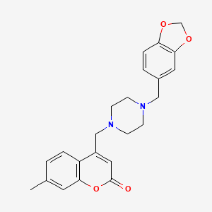 molecular formula C23H24N2O4 B2644521 4-{[4-(1,3-benzodioxol-5-ylmethyl)piperazin-1-yl]methyl}-7-methyl-2H-chromen-2-one CAS No. 556019-39-7