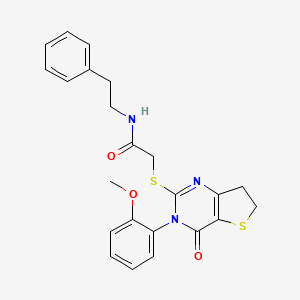 molecular formula C23H23N3O3S2 B2644546 2-((3-(2-methoxyphenyl)-4-oxo-3,4,6,7-tetrahydrothieno[3,2-d]pyrimidin-2-yl)thio)-N-phenethylacetamide CAS No. 686772-26-9