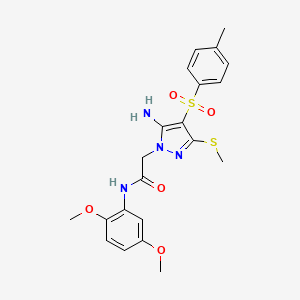 molecular formula C21H24N4O5S2 B2644564 2-(5-氨基-3-(甲硫基)-4-甲苯磺酰基-1H-吡唑-1-基)-N-(2,5-二甲氧基苯基)乙酰胺 CAS No. 1019098-04-4