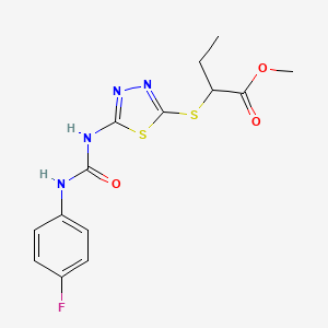 molecular formula C14H15FN4O3S2 B2644580 Methyl 2-((5-(3-(4-fluorophenyl)ureido)-1,3,4-thiadiazol-2-yl)thio)butanoate CAS No. 886937-38-8