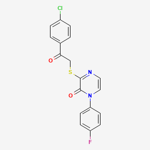 molecular formula C18H12ClFN2O2S B2644585 3-((2-(4-chlorophenyl)-2-oxoethyl)thio)-1-(4-fluorophenyl)pyrazin-2(1H)-one CAS No. 899724-11-9