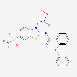 molecular formula C23H19N3O6S2 B2644586 (Z)-甲基2-(2-((2-苯氧基苯甲酰)亚氨基)-6-磺酰基苯并[d]噻唑-3(2H)-基)乙酸酯 CAS No. 865199-44-6