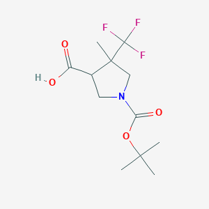 molecular formula C12H18F3NO4 B2644612 4-Methyl-1-[(2-methylpropan-2-yl)oxycarbonyl]-4-(trifluoromethyl)pyrrolidine-3-carboxylic acid CAS No. 1260761-15-6
