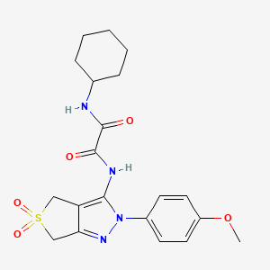 molecular formula C20H24N4O5S B2644624 N1-cyclohexyl-N2-(2-(4-methoxyphenyl)-5,5-dioxido-4,6-dihydro-2H-thieno[3,4-c]pyrazol-3-yl)oxalamide CAS No. 899961-66-1
