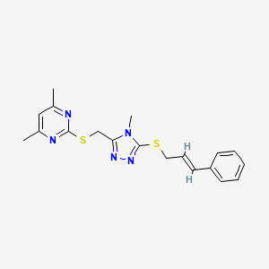 molecular formula C19H21N5S2 B2644625 (E)-2-(((5-(cinnamylthio)-4-methyl-4H-1,2,4-triazol-3-yl)methyl)thio)-4,6-dimethylpyrimidine CAS No. 638137-10-7