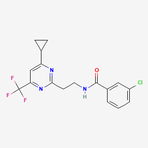 molecular formula C17H15ClF3N3O B2644637 3-chloro-N-(2-(4-cyclopropyl-6-(trifluoromethyl)pyrimidin-2-yl)ethyl)benzamide CAS No. 1396811-98-5