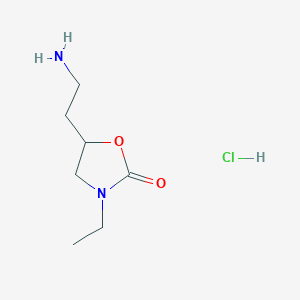 molecular formula C7H15ClN2O2 B2644640 5-(2-Aminoethyl)-3-ethyl-1,3-oxazolidin-2-one;hydrochloride CAS No. 2413904-70-6