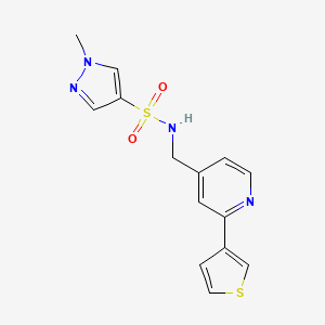 molecular formula C14H14N4O2S2 B2644649 1-methyl-N-((2-(thiophen-3-yl)pyridin-4-yl)methyl)-1H-pyrazole-4-sulfonamide CAS No. 2034397-90-3