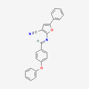 molecular formula C24H16N2O2 B2644661 2-{[(E)-(4-phenoxyphenyl)methylidene]amino}-5-phenyl-3-furonitrile CAS No. 478033-33-9