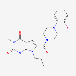 molecular formula C22H26FN5O3 B2644680 6-(4-(2-fluorophenyl)piperazine-1-carbonyl)-1,3-dimethyl-7-propyl-1H-pyrrolo[2,3-d]pyrimidine-2,4(3H,7H)-dione CAS No. 1021133-87-8