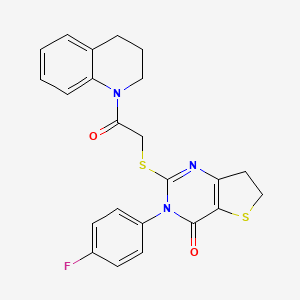 molecular formula C23H20FN3O2S2 B2644768 2-((2-(3,4-dihydroquinolin-1(2H)-yl)-2-oxoethyl)thio)-3-(4-fluorophenyl)-6,7-dihydrothieno[3,2-d]pyrimidin-4(3H)-one CAS No. 362501-53-9
