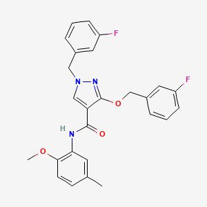molecular formula C26H23F2N3O3 B2644778 1-(3-fluorobenzyl)-3-((3-fluorobenzyl)oxy)-N-(2-methoxy-5-methylphenyl)-1H-pyrazole-4-carboxamide CAS No. 1014068-96-2