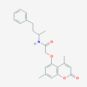 molecular formula C23H25NO4 B264478 2-[(4,7-dimethyl-2-oxo-2H-chromen-5-yl)oxy]-N-(1-methyl-3-phenylpropyl)acetamide 