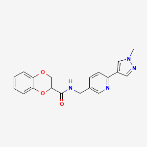 molecular formula C19H18N4O3 B2644782 N-((6-(1-methyl-1H-pyrazol-4-yl)pyridin-3-yl)methyl)-2,3-dihydrobenzo[b][1,4]dioxine-2-carboxamide CAS No. 2034312-23-5