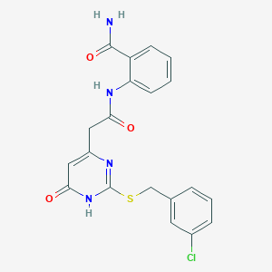 molecular formula C20H17ClN4O3S B2644788 2-(2-(2-((3-Chlorobenzyl)thio)-6-oxo-1,6-dihydropyrimidin-4-yl)acetamido)benzamide CAS No. 1105213-17-9