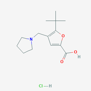 molecular formula C14H22ClNO3 B2644818 5-叔丁基-4-吡咯烷-1-基甲基-呋喃-2-羧酸盐酸盐 CAS No. 1052414-84-2