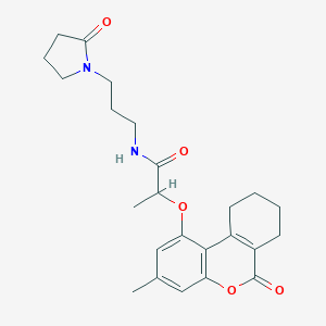 molecular formula C24H30N2O5 B264482 2-[(3-methyl-6-oxo-7,8,9,10-tetrahydro-6H-benzo[c]chromen-1-yl)oxy]-N-[3-(2-oxo-1-pyrrolidinyl)propyl]propanamide 