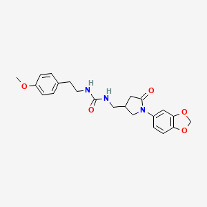 molecular formula C22H25N3O5 B2644823 1-((1-(Benzo[d][1,3]dioxol-5-yl)-5-oxopyrrolidin-3-yl)methyl)-3-(4-methoxyphenethyl)urea CAS No. 954660-97-0