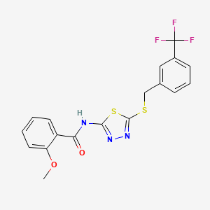 molecular formula C18H14F3N3O2S2 B2644844 2-methoxy-N-(5-((3-(trifluoromethyl)benzyl)thio)-1,3,4-thiadiazol-2-yl)benzamide CAS No. 392301-97-2