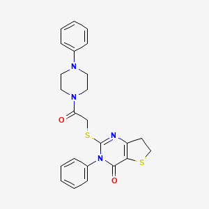 molecular formula C24H24N4O2S2 B2644856 2-((2-oxo-2-(4-phenylpiperazin-1-yl)ethyl)thio)-3-phenyl-6,7-dihydrothieno[3,2-d]pyrimidin-4(3H)-one CAS No. 850915-15-0