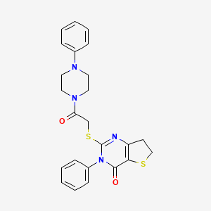 molecular formula C24H24N4O2S2 B2644856 2-{[2-oxo-2-(4-phenylpiperazin-1-yl)ethyl]sulfanyl}-3-phenyl-3H,4H,6H,7H-thieno[3,2-d]pyrimidin-4-one CAS No. 850915-15-0