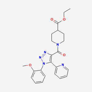 molecular formula C23H25N5O4 B2644863 ethyl 1-{[1-(2-methoxyphenyl)-5-pyridin-2-yl-1H-1,2,3-triazol-4-yl]carbonyl}piperidine-4-carboxylate CAS No. 1396862-70-6