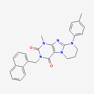 molecular formula C27H25N5O2 B2644869 1-methyl-9-(4-methylphenyl)-3-[(naphthalen-1-yl)methyl]-1H,2H,3H,4H,6H,7H,8H,9H-pyrimido[1,2-g]purine-2,4-dione CAS No. 844834-16-8