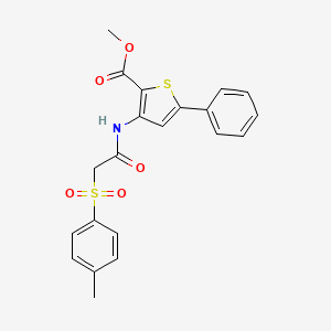 molecular formula C21H19NO5S2 B2644870 Methyl 5-phenyl-3-(2-tosylacetamido)thiophene-2-carboxylate CAS No. 895448-83-6