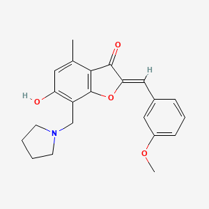 molecular formula C22H23NO4 B2644881 (2Z)-6-hydroxy-2-(3-methoxybenzylidene)-4-methyl-7-(pyrrolidin-1-ylmethyl)-1-benzofuran-3(2H)-one CAS No. 903190-38-5