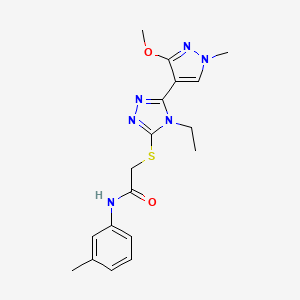 molecular formula C18H22N6O2S B2644888 2-((4-乙基-5-(3-甲氧基-1-甲基-1H-吡唑-4-基)-4H-1,2,4-三唑-3-基)硫代)-N-(间甲苯基)乙酰胺 CAS No. 1014053-49-6