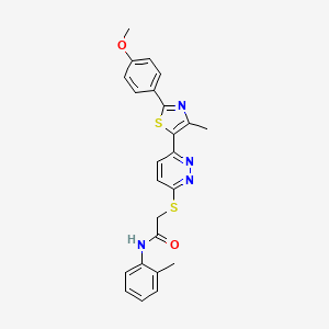 molecular formula C24H22N4O2S2 B2644943 2-((6-(2-(4-甲氧苯基)-4-甲基噻唑-5-基)吡啶嗪-3-基)硫)-N-(邻甲苯基)乙酰胺 CAS No. 955239-58-4