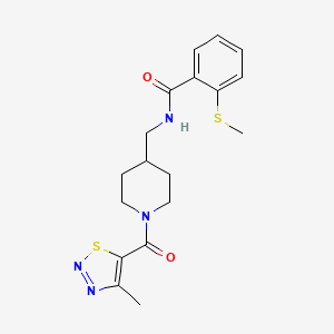 molecular formula C18H22N4O2S2 B2644950 N-((1-(4-methyl-1,2,3-thiadiazole-5-carbonyl)piperidin-4-yl)methyl)-2-(methylthio)benzamide CAS No. 1235041-74-3