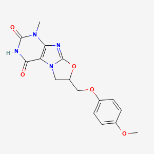 molecular formula C16H16N4O5 B2644961 7-((4-methoxyphenoxy)methyl)-1-methyl-6,7-dihydrooxazolo[2,3-f]purine-2,4(1H,3H)-dione CAS No. 333752-27-5