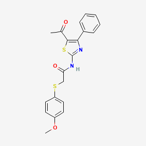 molecular formula C20H18N2O3S2 B2645006 N-(5-acetyl-4-phenylthiazol-2-yl)-2-((4-methoxyphenyl)thio)acetamide CAS No. 941907-59-1