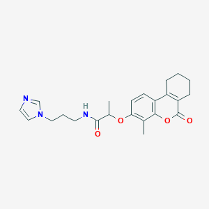 molecular formula C23H27N3O4 B264501 N-[3-(1H-imidazol-1-yl)propyl]-2-[(4-methyl-6-oxo-7,8,9,10-tetrahydro-6H-benzo[c]chromen-3-yl)oxy]propanamide 