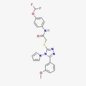 molecular formula C22H19F2N5O3S B2645044 N-[4-(二氟甲氧基)苯基]-2-{[5-(3-甲氧基苯基)-4-(1H-吡咯-1-基)-4H-1,2,4-三唑-3-基]硫代}乙酰胺 CAS No. 896319-58-7