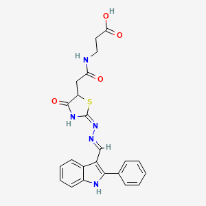 molecular formula C23H21N5O4S B2645046 3-(2-((E)-4-oxo-2-((E)-((2-phenyl-1H-indol-3-yl)methylene)hydrazono)thiazolidin-5-yl)acetamido)propanoic acid CAS No. 868152-76-5